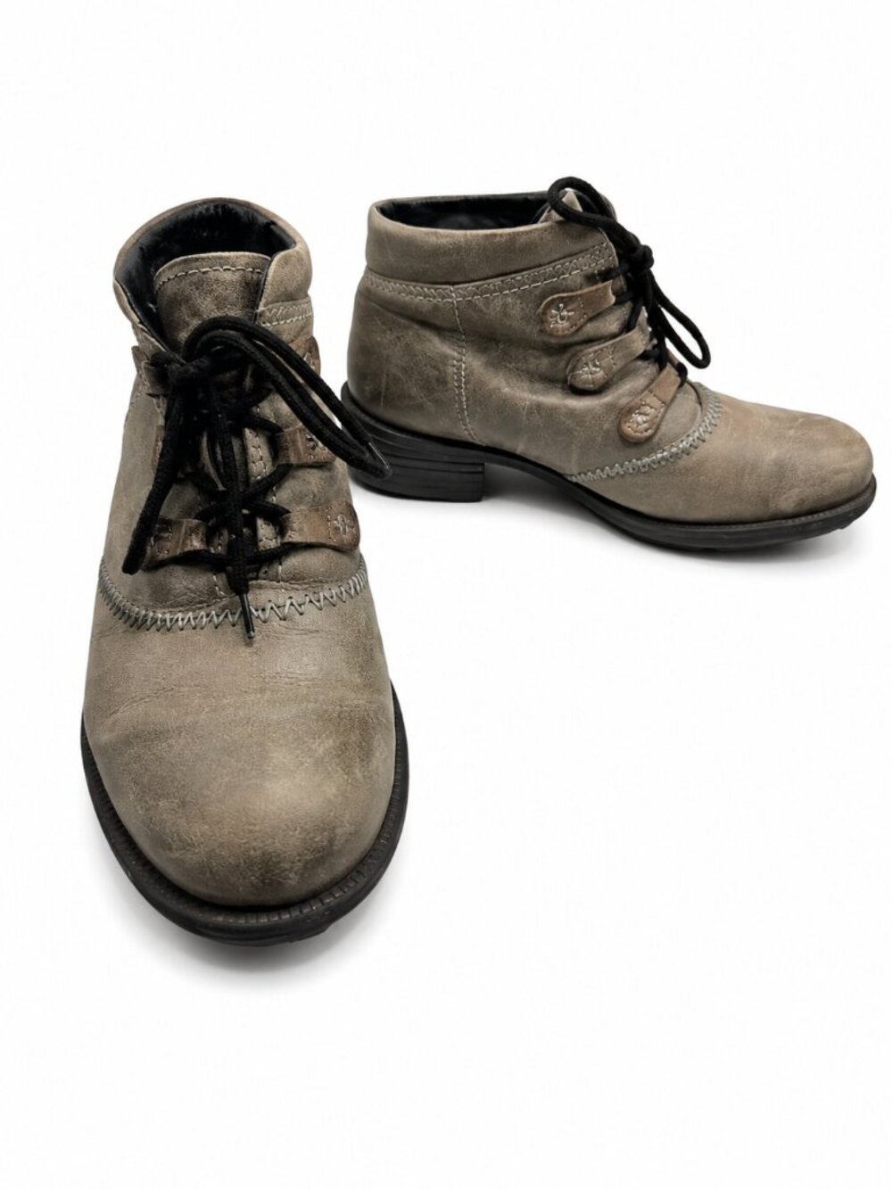 Josef Seibel Taupe Leather Whipstitch Lined Ankle Boots EU 37 US 6.5–7